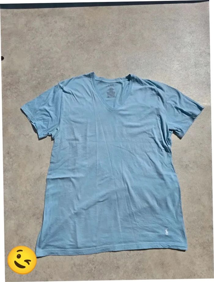 T-shirt Ralph Lauren L coupe col V bleu Homme Men tee42 - photo numéro 4