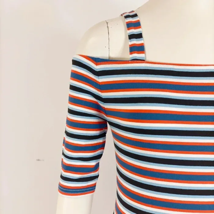 Body à rayures épaules dénudées multicolore bleu blanc orange style marin épaules nues taille S A551 - photo numéro 8
