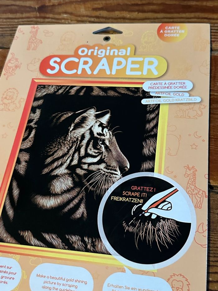 Original Scraper activité manuelle gravure carte à gratter pré dessinée animaux dorée or tigre Inde - photo numéro 2