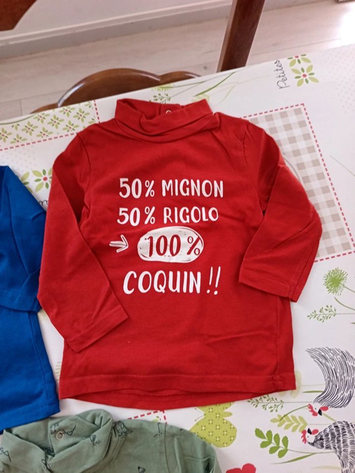 Lot de 3 tee-shirt col roulé Gémo 12 mois - photo numéro 3