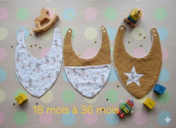 Lot de 3 bavoirs bandana 18 mois à 36 mois Création fait main artisanale 