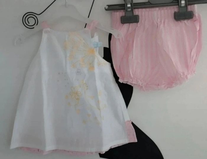 Joli ensemble tunique bloomer blanc et rose Obaibi taille 3 mois - photo numéro 2