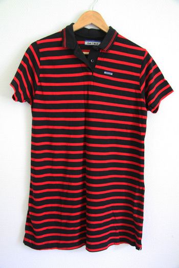 Robe-Polo en 100% coton piqué rayée noire et rouge, état neuf