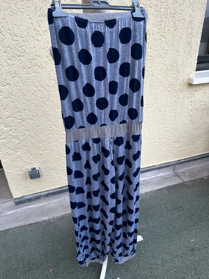 🤍 Combi-pantalon bustier grise à pois bleus – Taille M - photo numéro 4