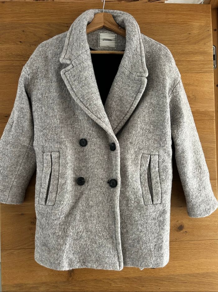 Manteau gris avec laine - photo numéro 2