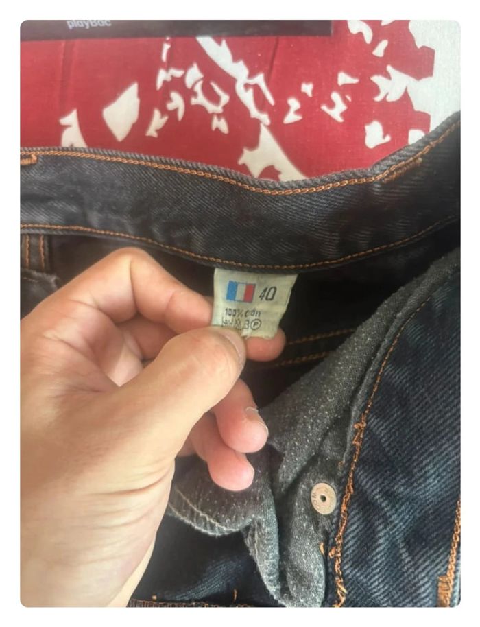 Pantalon bleu/noir délavé taille 40 vintage coupe droite patte d’éléphant - photo numéro 6