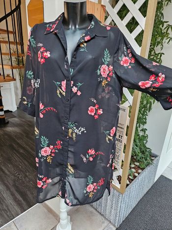 MS Mode chemisier voile transparent à fleurs taille 42