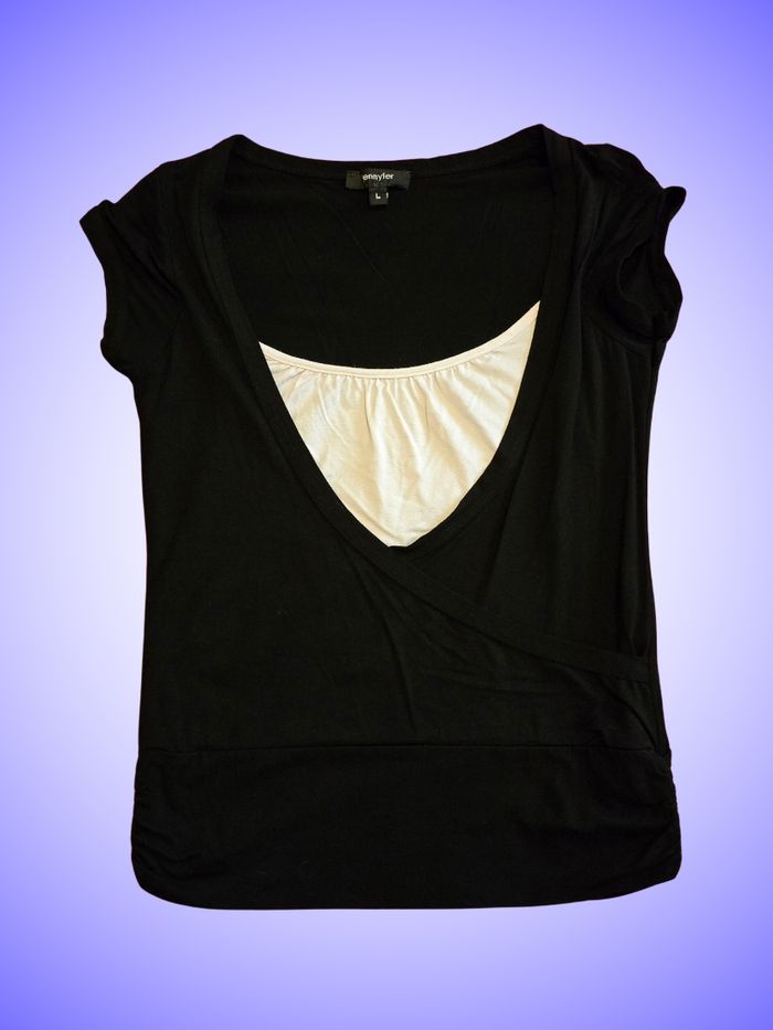 T-shirt Ringer Noir et Blanc Taille 40 L Jennyfer