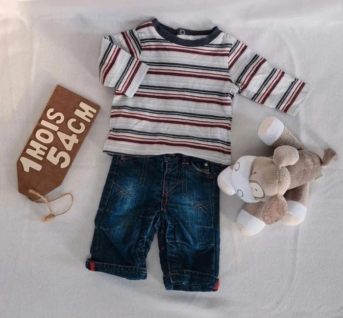 Ensemble  👣 haut et  bas  garçon, tee-shirt kimbaloo  et jean  tape  à l'œil,  1mois/54cm - photo numéro 2