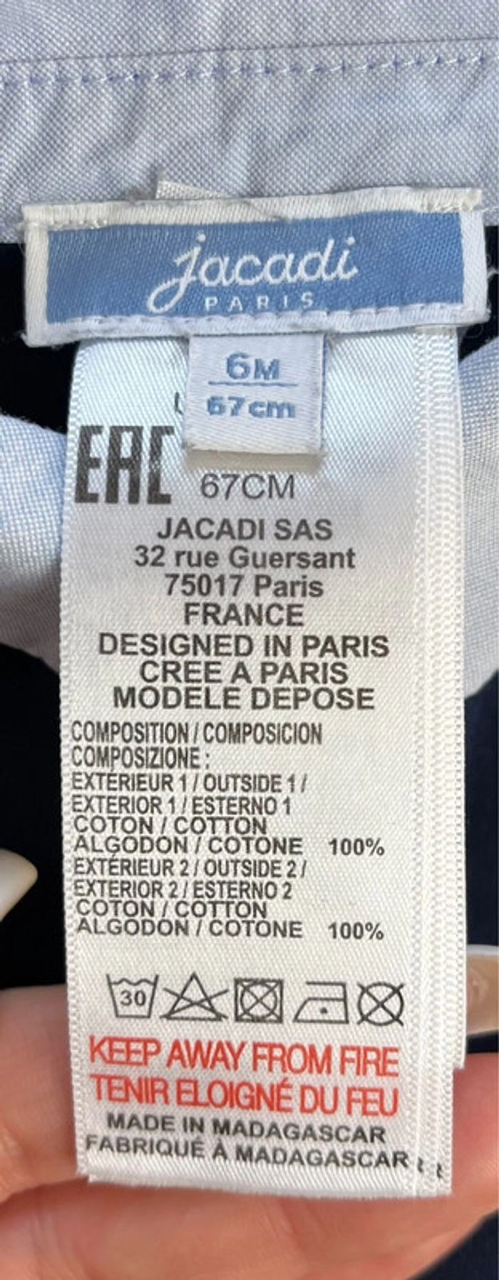 Ensemble body/polo bleu marine et jean doublé bleu marine Jacadi 6 mois (67 cm) - photo numéro 8