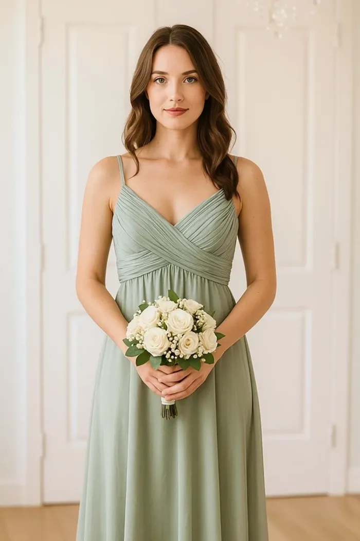 Robe de demoiselle d’honneur vert sauge – Taille L (40) neuve bohème, champêtre, chic