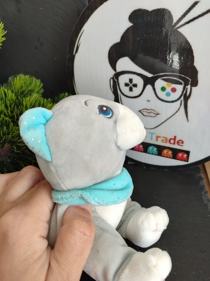 peluche doudou gipsy toys chat gris bleu foulard bandana blanc Paillettes 3464 - photo numéro 3