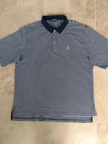 Polo Ralph Lauren Golf homme taille XL marinière rayures fines logo blanc