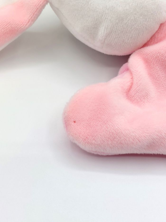 Doudou lapin marionnette rose blanc BABY NAT BN0592 happy together comme neuf - photo numéro 5
