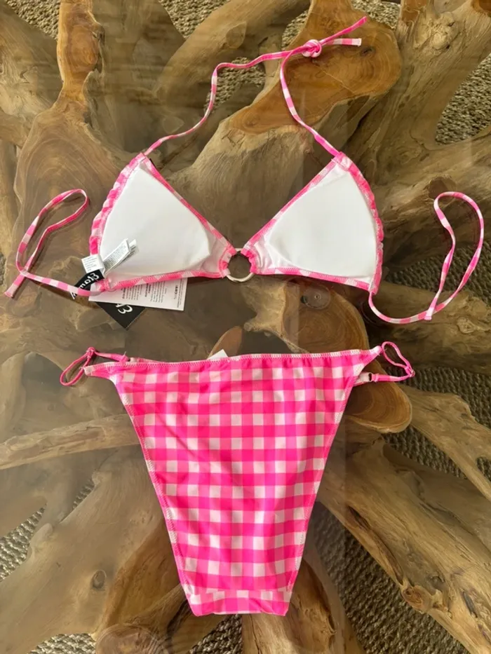 Maillot de bain 2 pièces Etam carreaux rose et blanc - photo numéro 2