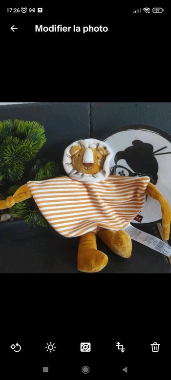 Doudou plat lion orange beige blanc rayé Tom & kiddy tomkids Moutarde Rayures