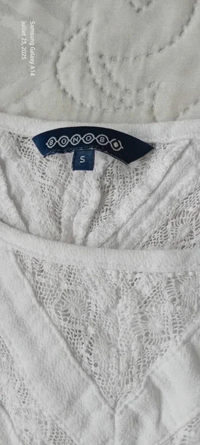 Blouse légère manches pagodes 3/4 avec plis et dentelle blanche femme S bonibo - photo numéro 15
