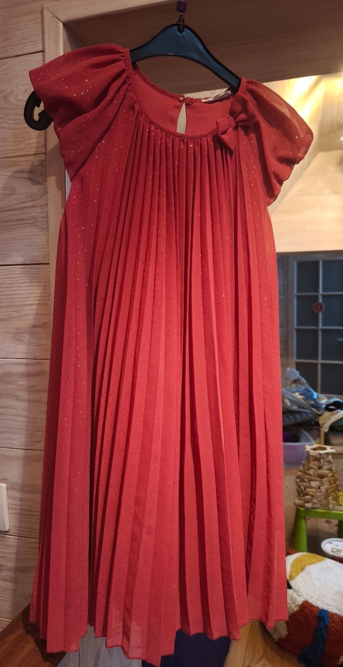 Robe fillette drapée paillettée Rose pâle taille 140cm TBE - photo numéro 3