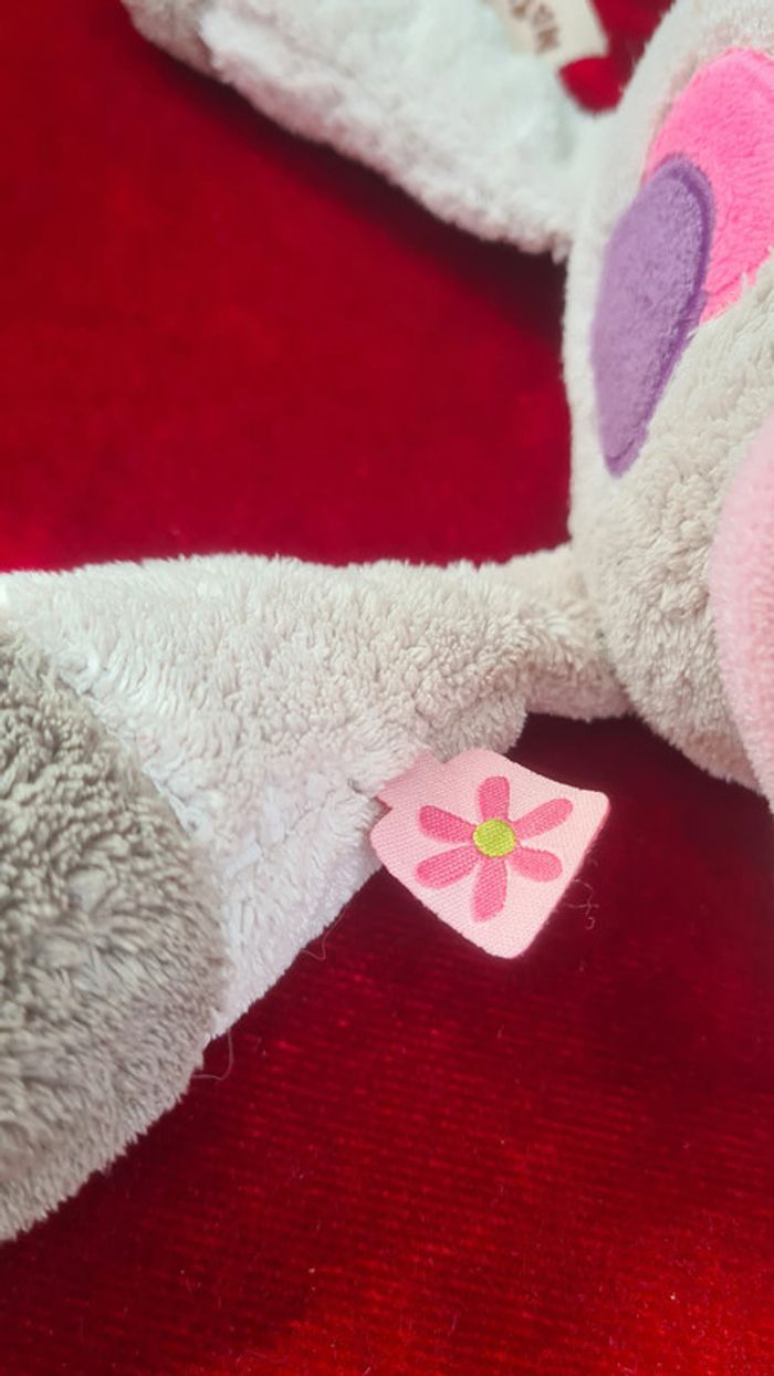 Doudou vache Nattou grise et rose avec cocard rose a l'œil - photo numéro 3