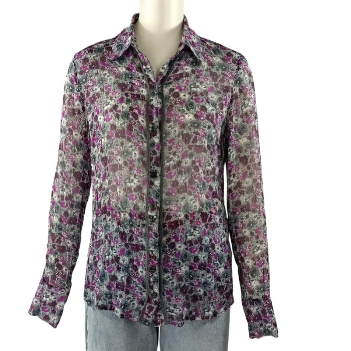 Chemise fluide à fleurs violettes Betty Barclay, coupe longue, légère, taille 36 A1223