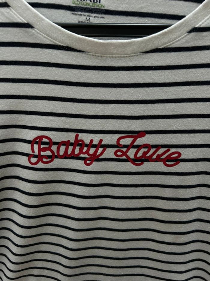 Tee shirt en coton ecoconception- baby love kiabi rayure blanc et bleu marine taille m - photo numéro 3