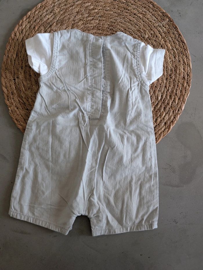 Combishort Barboteuse garçon 3 mois Kitchoun blanc et gris comme neuf - photo numéro 2