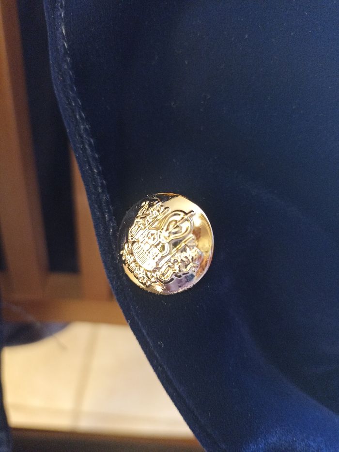 Blazer bleu roi en velours – coupe cintrée, boutons dorés, taille S - photo numéro 4
