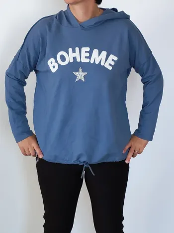 Sweat à capuche Camillia bleu Boheme – Made in Italy – Taille unique