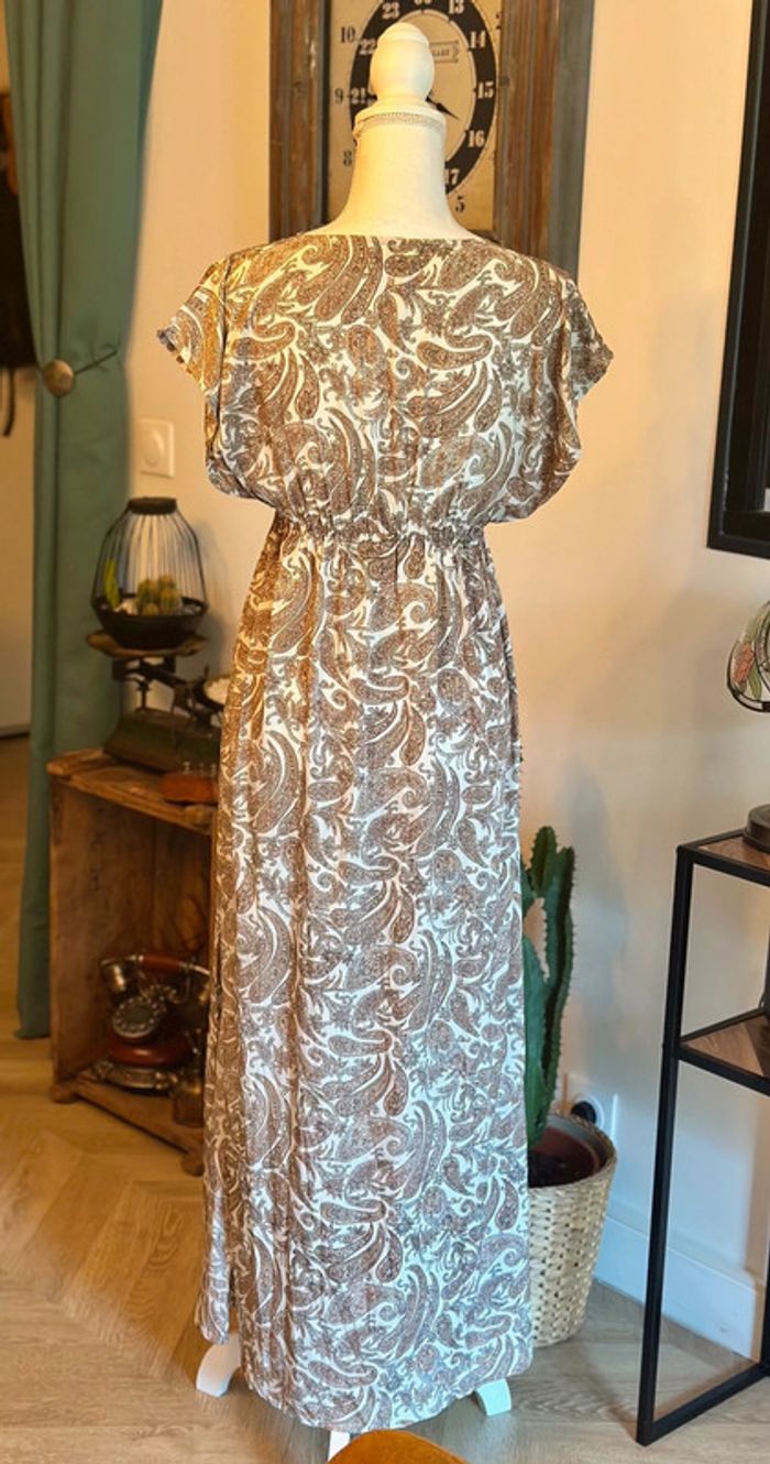 Robe longue fluide bleu à motif cachemire beige écru – Taille unique - photo numéro 3