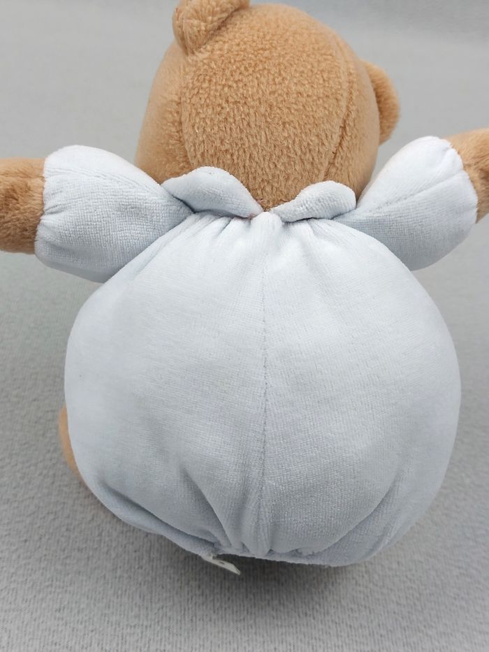 Doudou peluche ours boule et son bébé TUC TUC 23 cm marron bleu nœud rayé - photo numéro 5