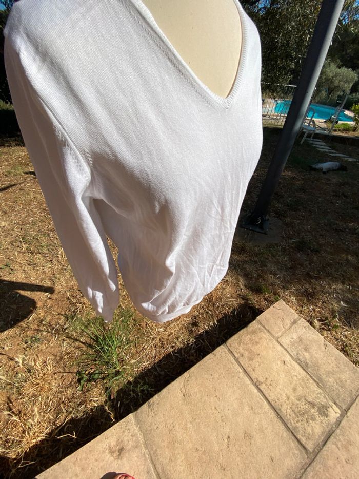 Pull léger blanc  coton zara m - photo numéro 9