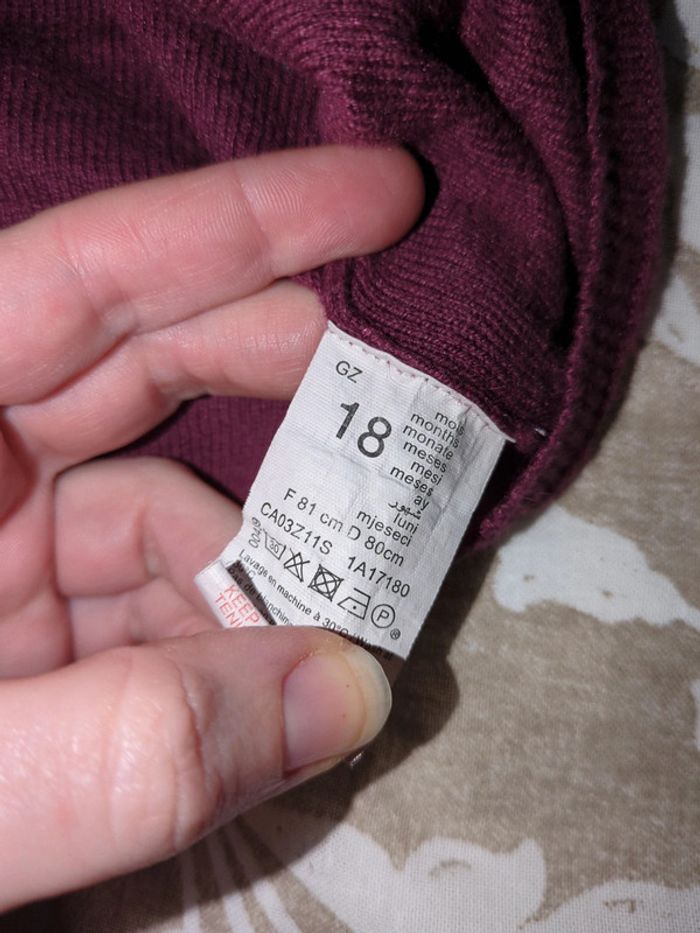 Gilet violet lie de vin grain de blé 18 mois fille - photo numéro 3