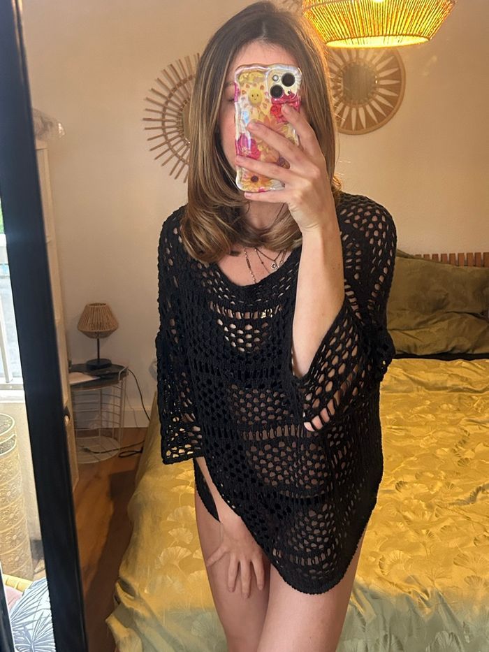 🖤 Haut en maille ajourée noire – Style crochet – Taille S/M - photo numéro 2