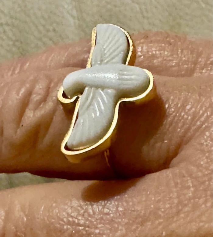 Bague réglable acier inoxydable or aigle déployé résine blanche - photo numéro 2