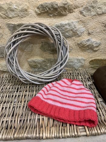 Bonnet Vertbaudet Automne-Hiver Marinière Rose 4/6 ans