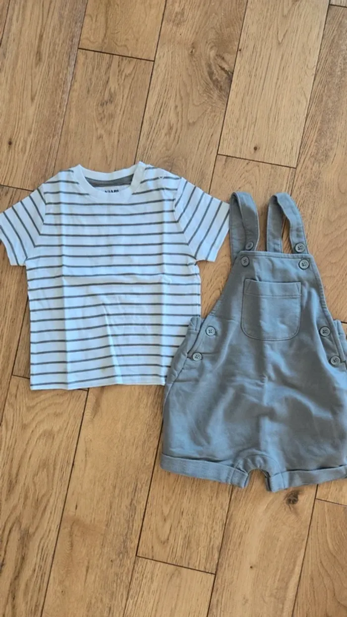 Ensemble t-shirt salopette short garçon Kiabi - 12 mois - photo numéro 2