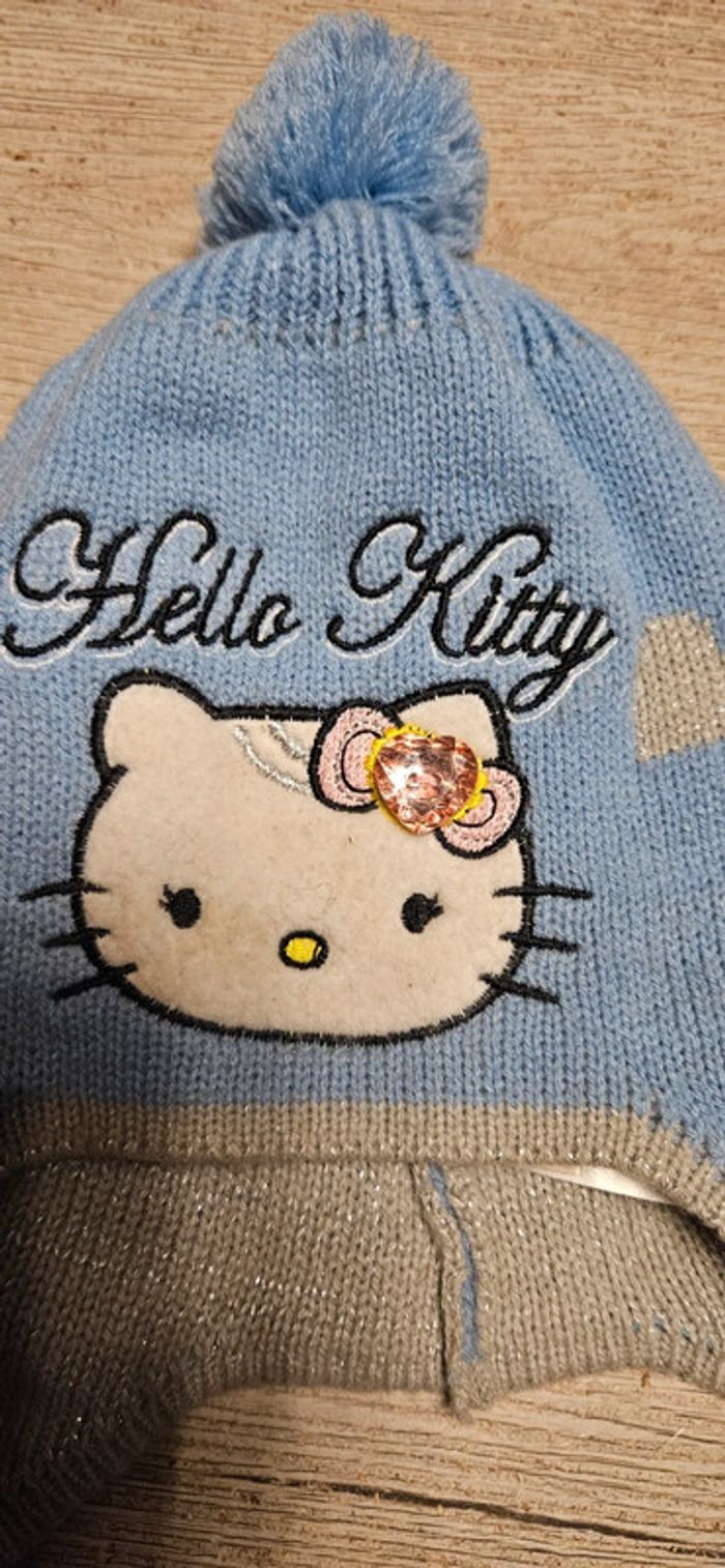 Bonnet bleu et gris Hello Kitty, taille 52, nickel - photo numéro 2