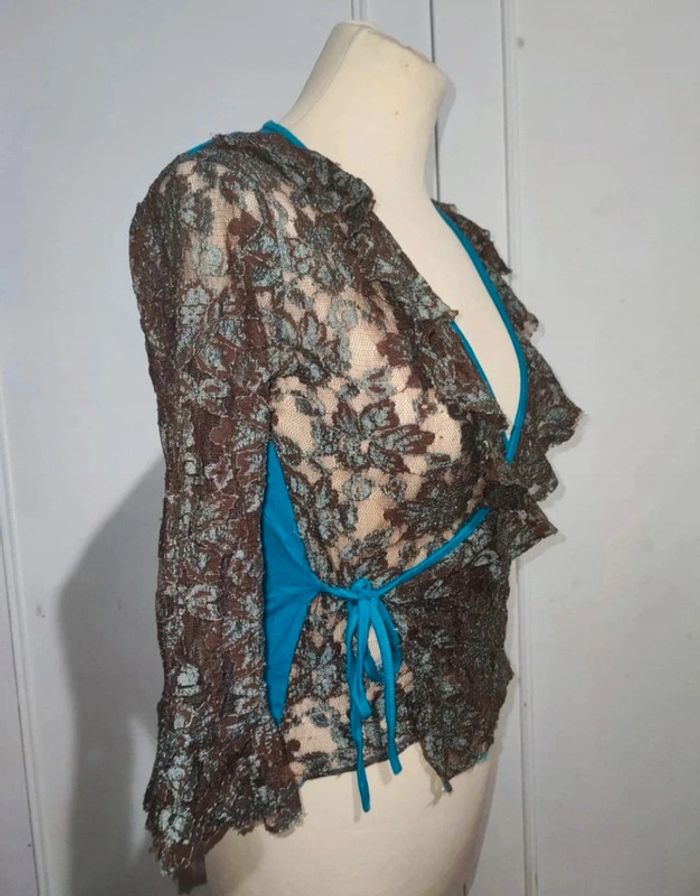 Dernier prix💎haut dentelle femme sexy coquette top cache coeur rare luxe frime paris vintage t s 36 - photo numéro 3