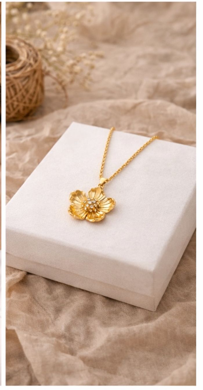 Collier doré en acier inoxydables avec pendentif fleure vintage - photo numéro 2