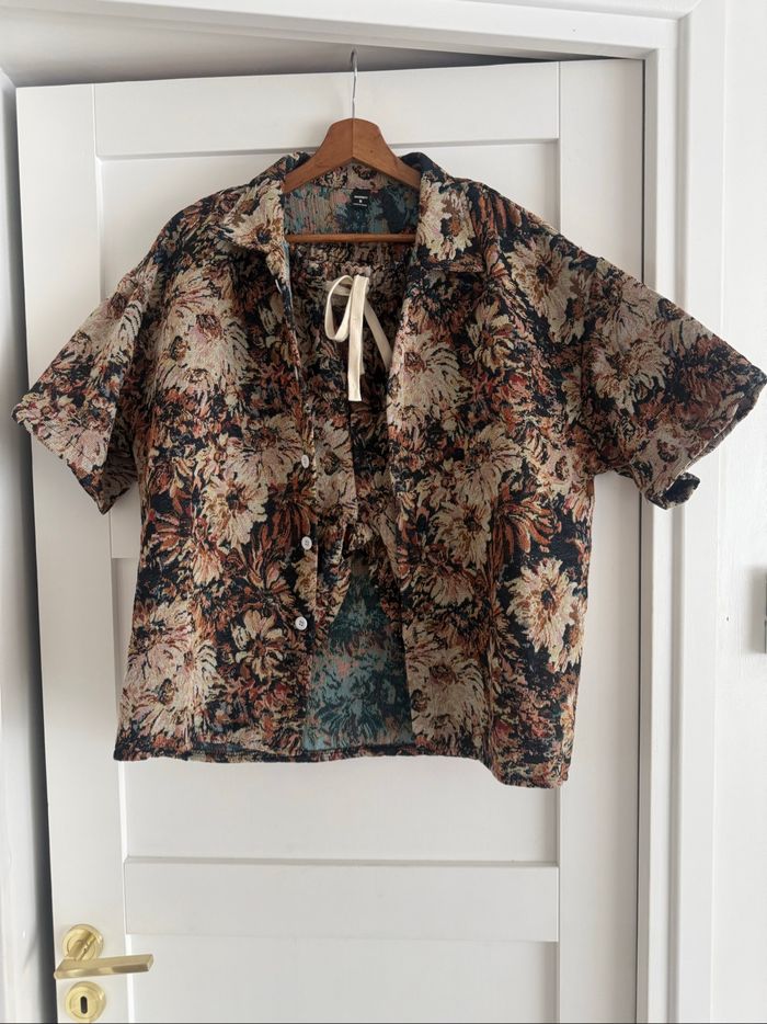 Ensemble homme, chemise, short, marron beige, imprimé Fleuri