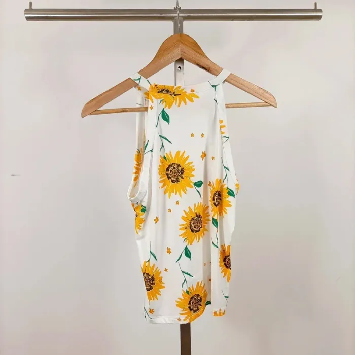 Débardeur blanc imprimé tournesols CMT Collection dos nageur léger été taille M femme A1102 - photo numéro 6