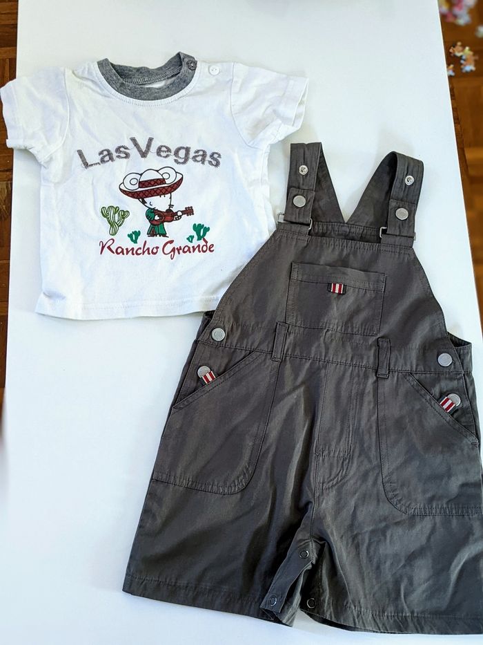 joli ensemble salopette vert kaki tee-shirt 18 mois In extenso