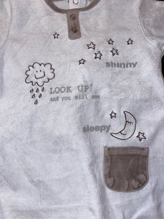 Pyjama grenouillère velours gris clair bébé 9 mois - photo numéro 3