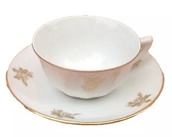 Années 1950 Tasse / Soucoupe à café Liseré et décor or Véritable porcelaine transparente