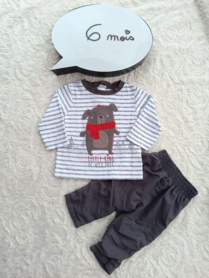 Ensemble (tee shirt manches longues+pantalon confortable) Garçon 6 mois Little king Chien