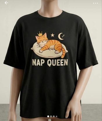 T shirt Noir imprimé Chat roux reine de la sieste Oversize
