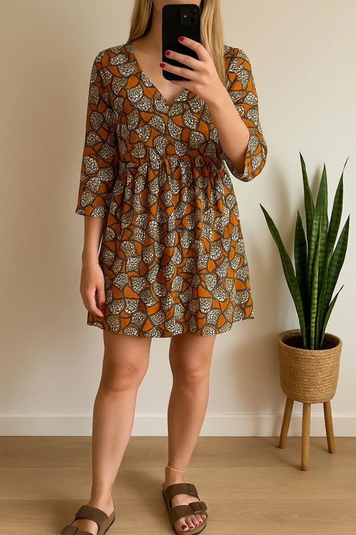 Robe fluide imprimé graphique orange Orféo – Taille S