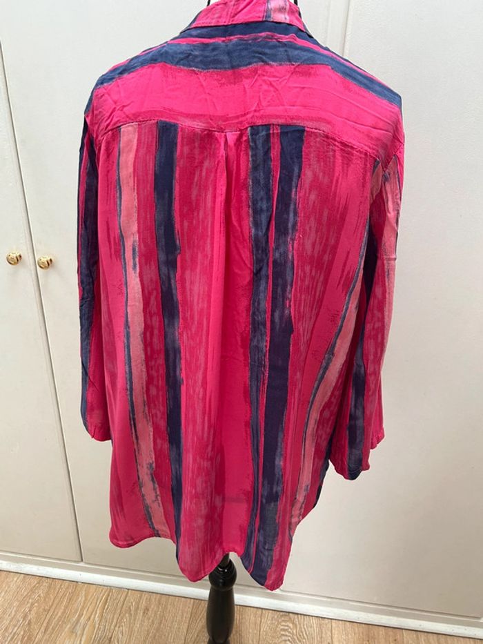 Tunique blouse chemisier rose violet en viscose vintage - été manches 3/4 - taille 40 - photo numéro 4