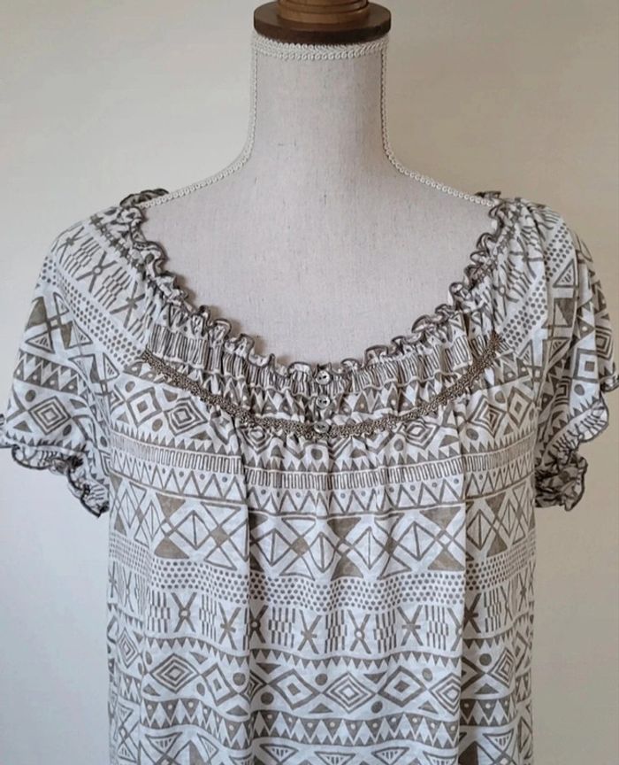 Blouse manches courtes à motifs aztèques écru et beige La Redoute Taille 42 - photo numéro 2