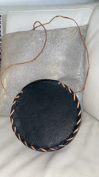 Sac rond en simili cuir noir – Style artisanal bohème Neuf